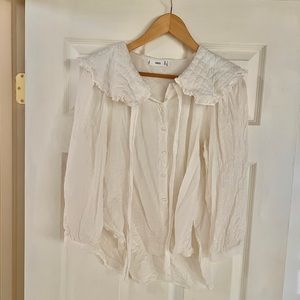 Mango White Blouse with Quilted Collar